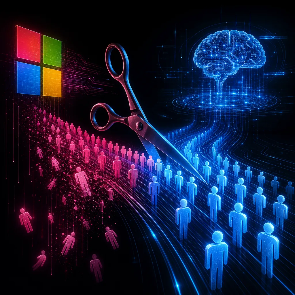 Illustration of Microsoft Recorta Empleos: Impactante Cambios por Avance en IA