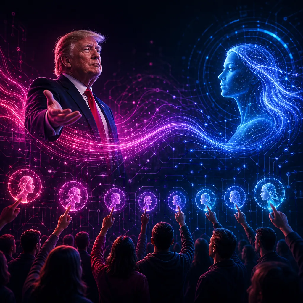Illustration of Trump Empowers Followers to Choose a More Elegant AI Name
