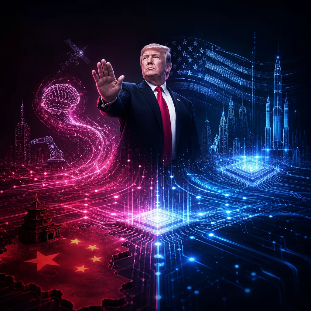 Illustration of Trump Rechaza Frenar IA: Impactante Ventaja Sobre China