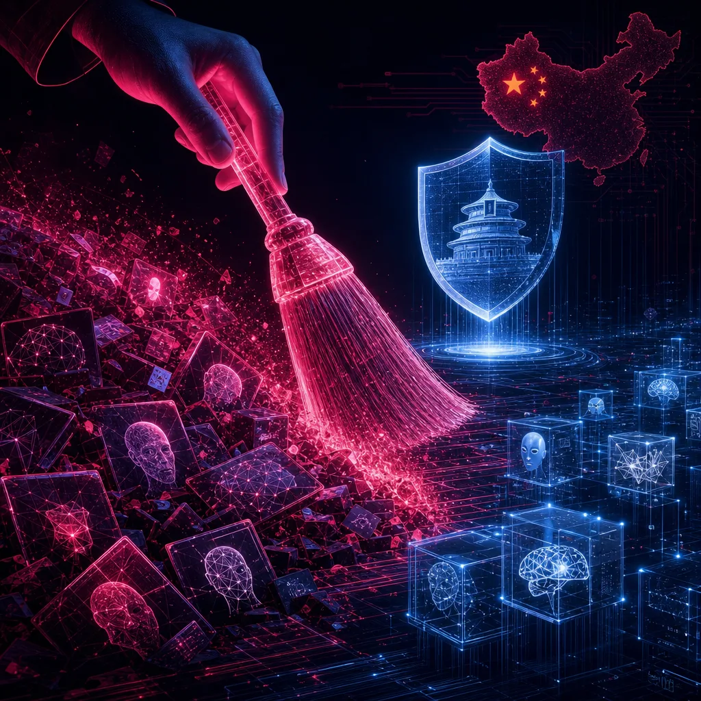 Illustration of China Eliminates 14,000 AI Products: Unregulated Models Targeted