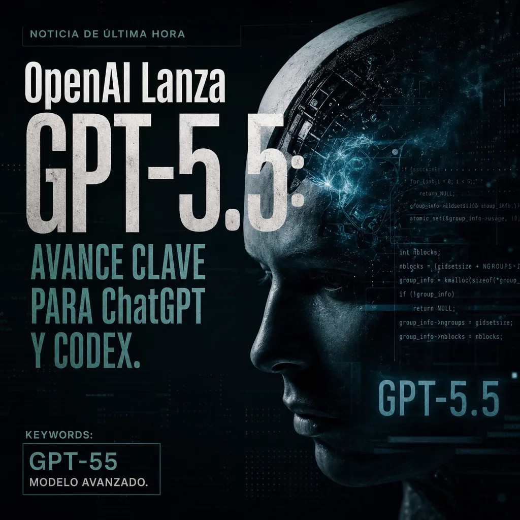A digital screen displays OpenAI's GPT-5.5 launch announcement, highlighting advancements for ChatGPT and Codex.