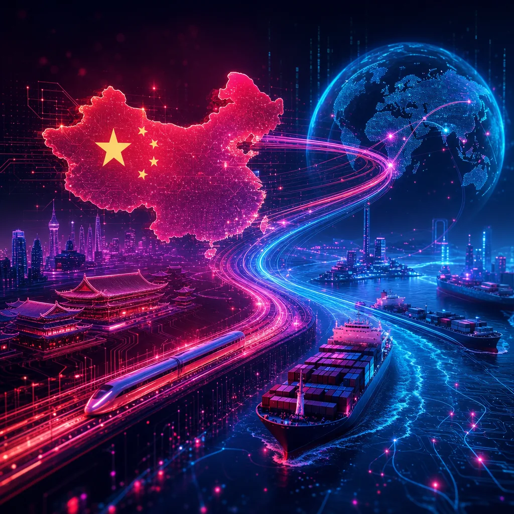 Illustration of China: Redefining Global Trade with Bold AI and Routes