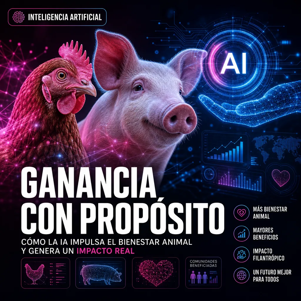 Illustration of Gallinas y Cerdos: Asombroso Beneficio por Ola Filantrópica de IA