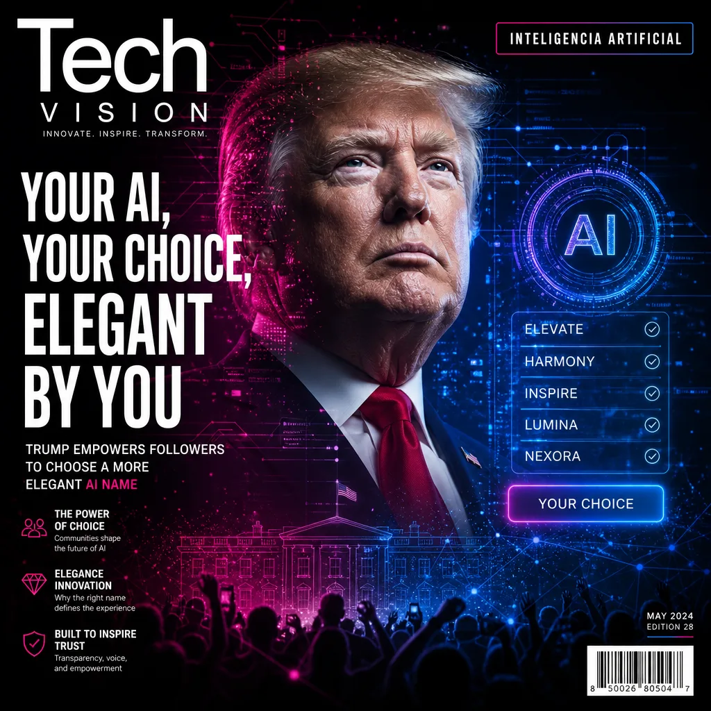 Illustration of Trump Empowers Followers to Choose a More Elegant AI Name