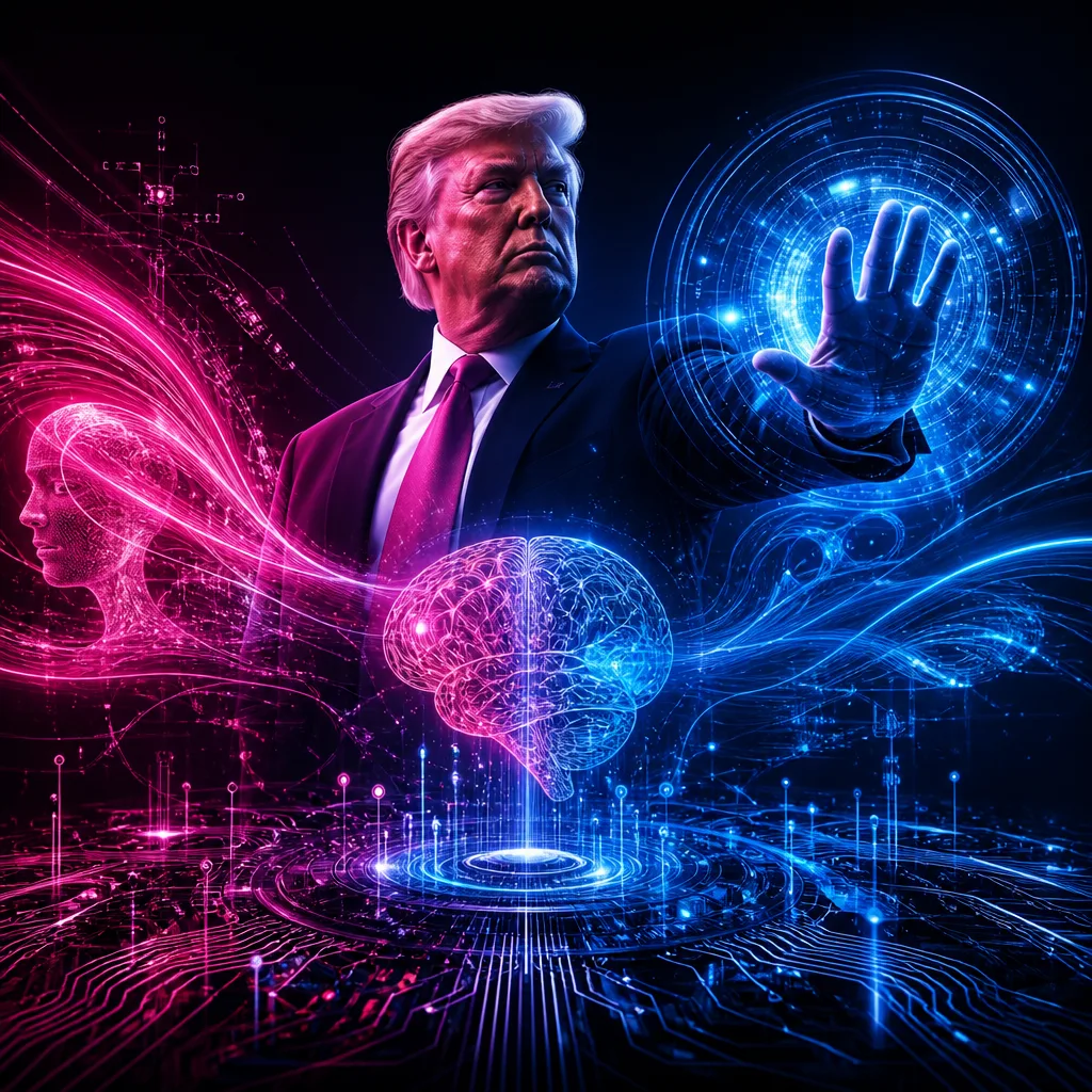 Illustration of Trump Proposes Stunning AI Name Change with Exclusive Force Promise
