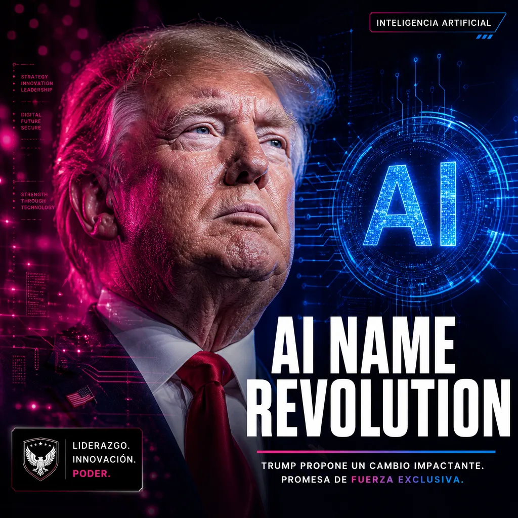 Illustration of Trump Proposes Stunning AI Name Change with Exclusive Force Promise